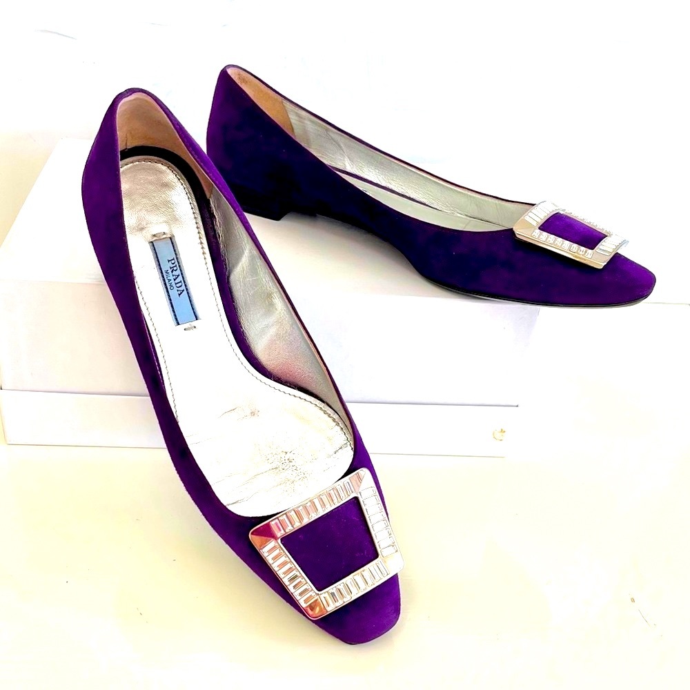 Prada purple suede flats with crystal buckle 38